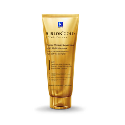 S-Blok Gold Tinted Mineral Sunscreen with Multivitamins SPF60 PA++++, 50gm