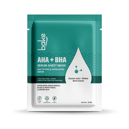 Bake AHA + BHA Serum Sheet Mask for Exfoliation & Blackheads Removal, 20gm