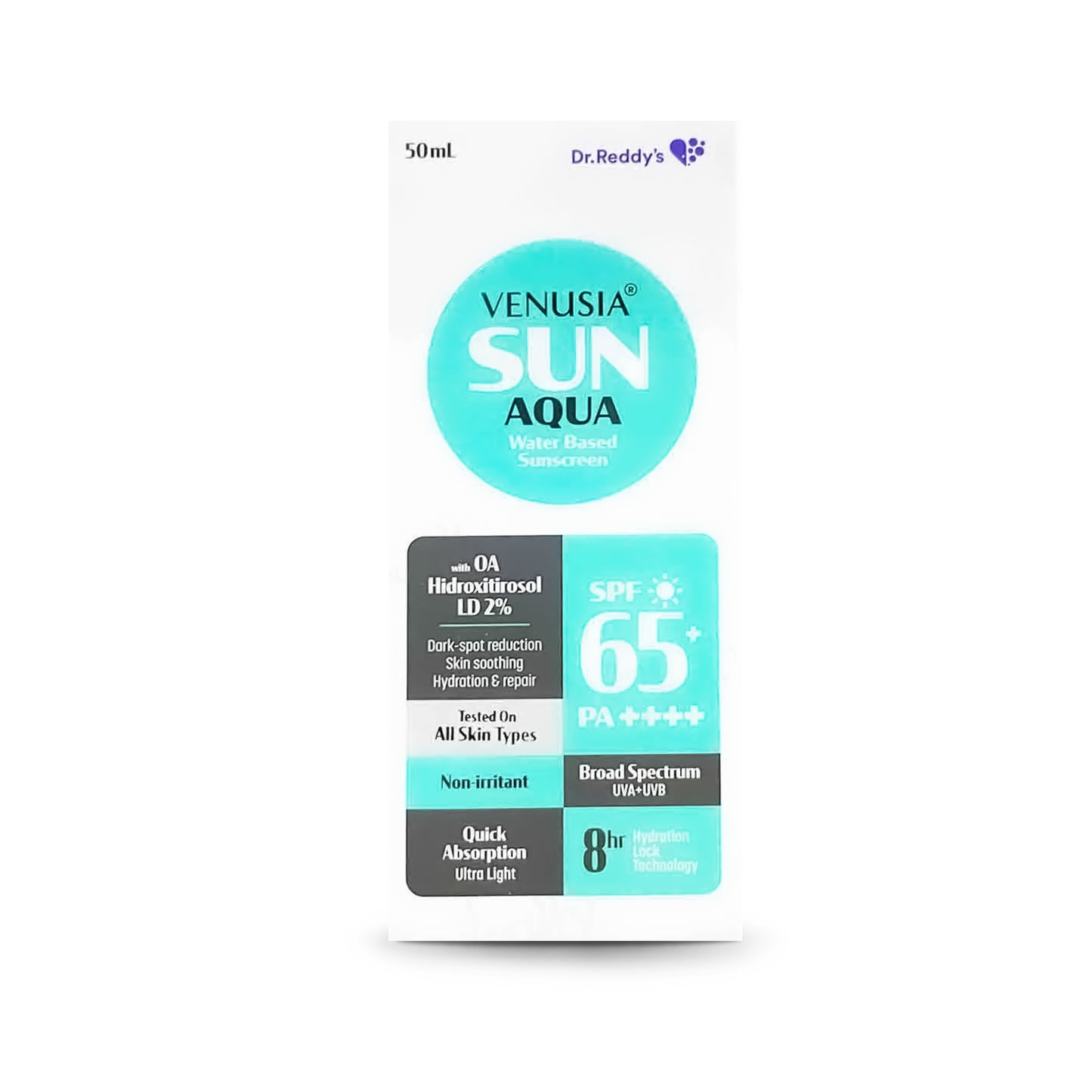 Venusia Sun Aqua Water Based Sunscreen with OA Hidroxitirosol LD 2% SPF 65+ PA++++, 50ml