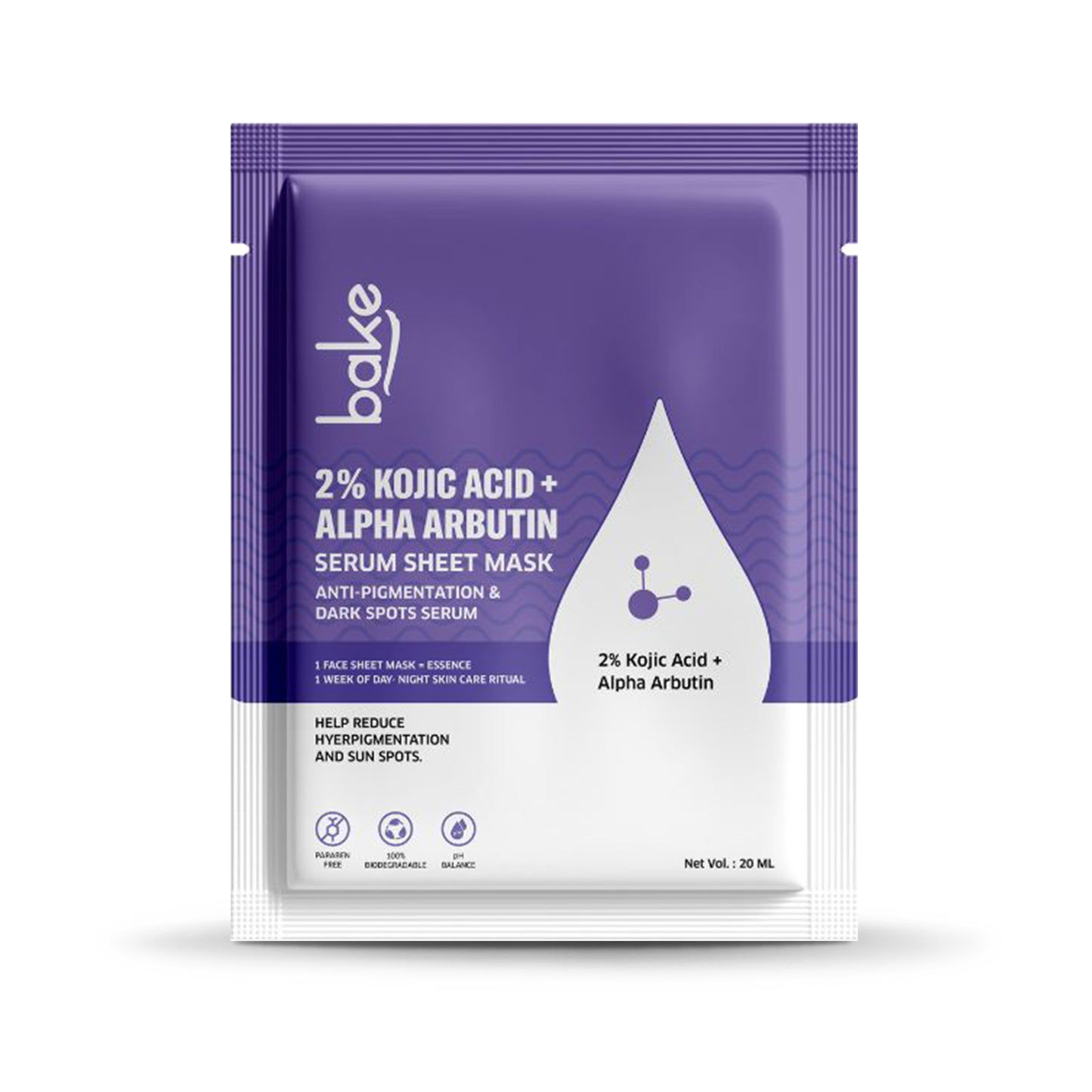 Bake 2% Kojic Acid + Alpha Arbutin Serum Sheet Mask for Dark Circles, Spots & Pigmentation, Tan Removal, 20gm