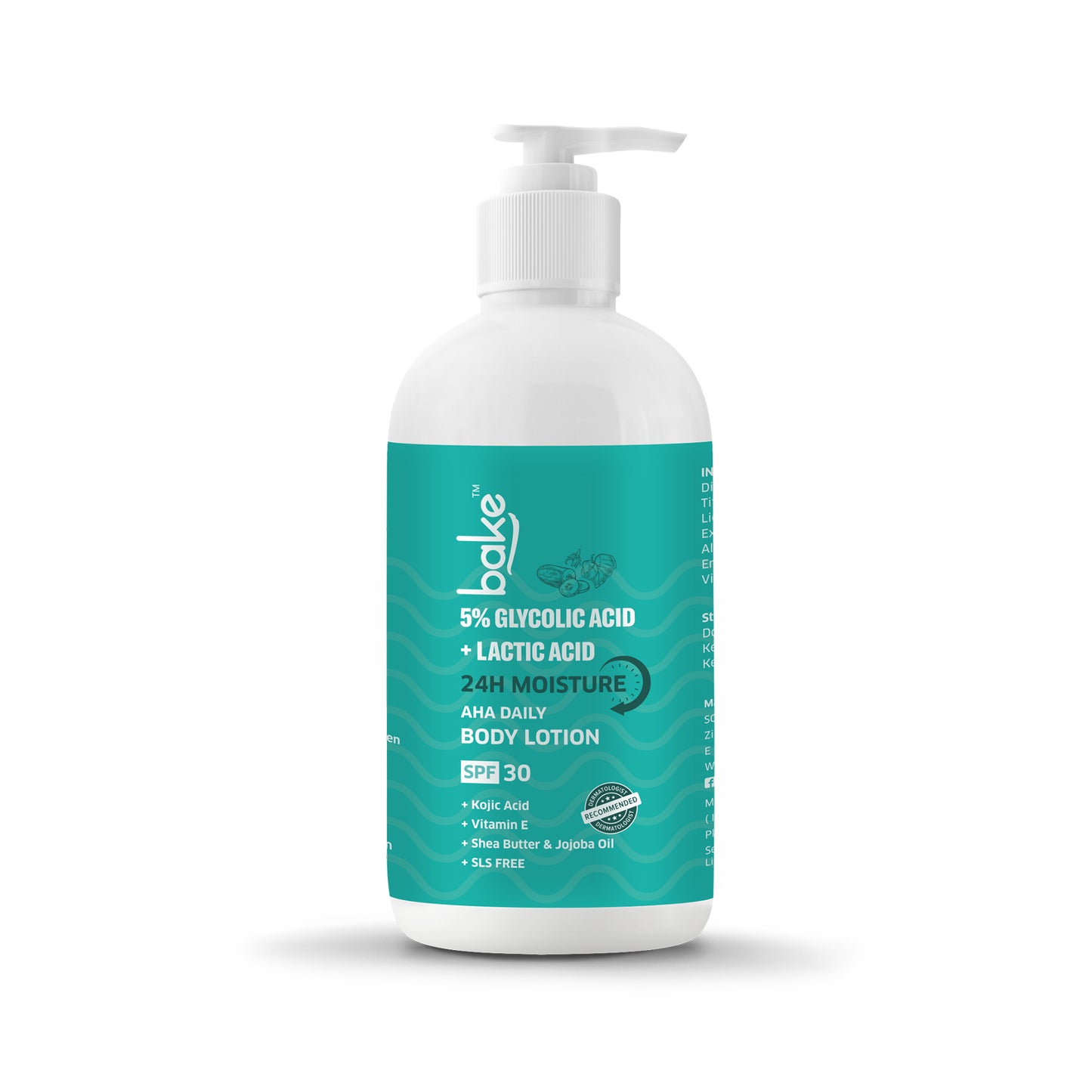 Bake 5% Glycolic & Lactic Acid Body Lotion SPF 30 PA+++ for Dark Spots & Body Acne, 200ml