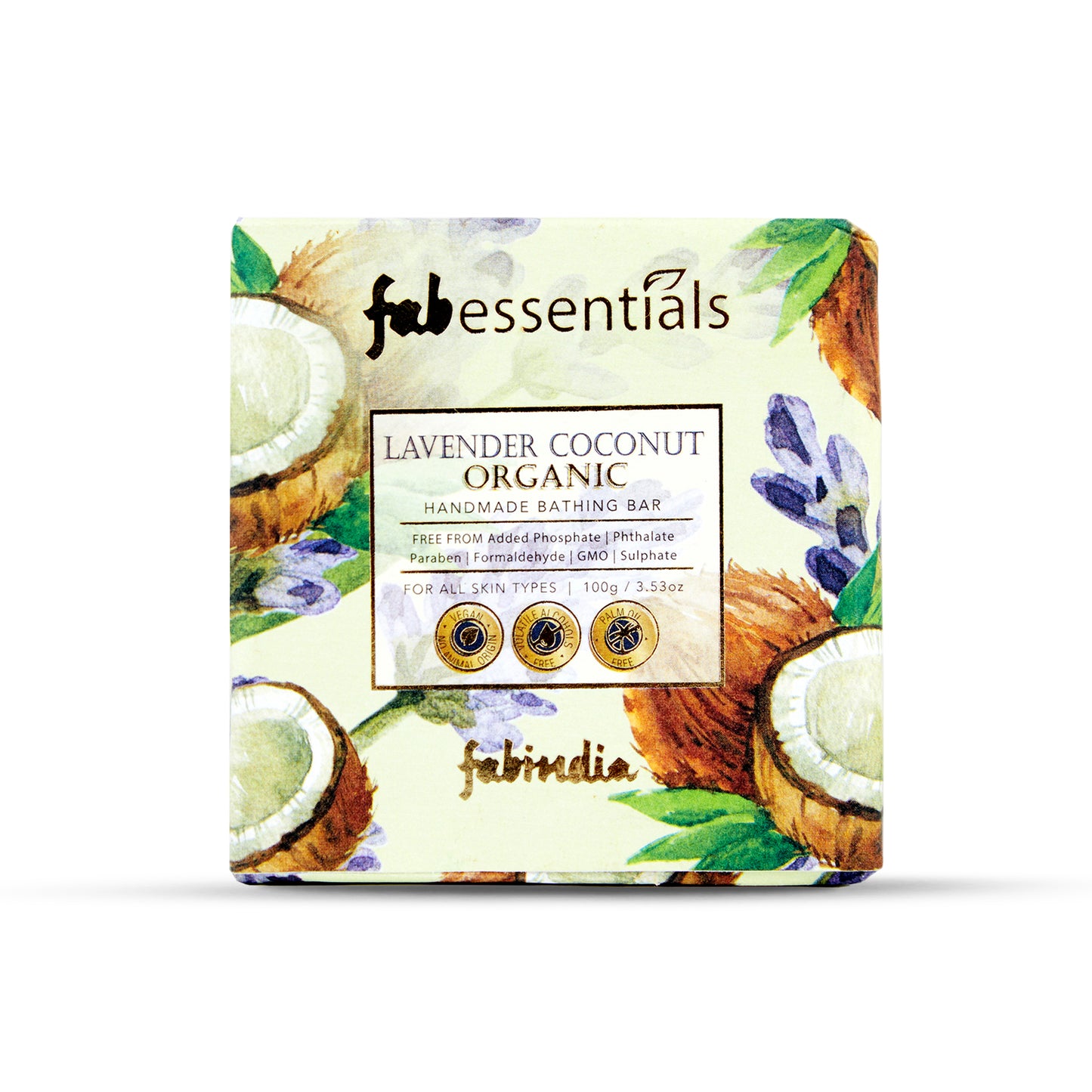 Fabessentials Lavender Coconut Organic Handmade Bathing Bar, 100gm