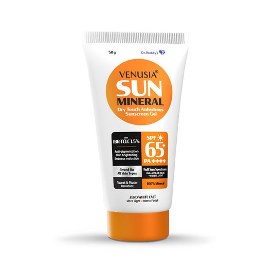 Venusia Sun Mineral Dry Touch Anhydrous Sunscreen Gel with IBR-TCLC 1.5% SPF65+ PA++++, 50gm