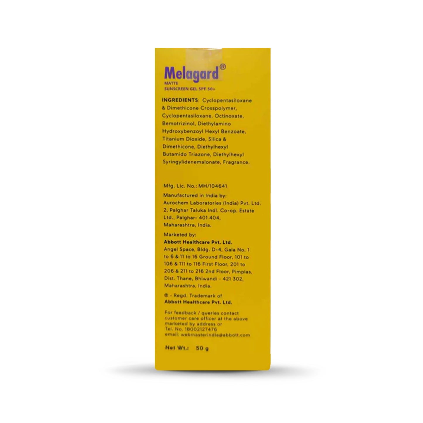 Melagard Matte Sunscreen Gel SPF50+ Broad-Spectrum UVA/UVB PA+++, 50gm