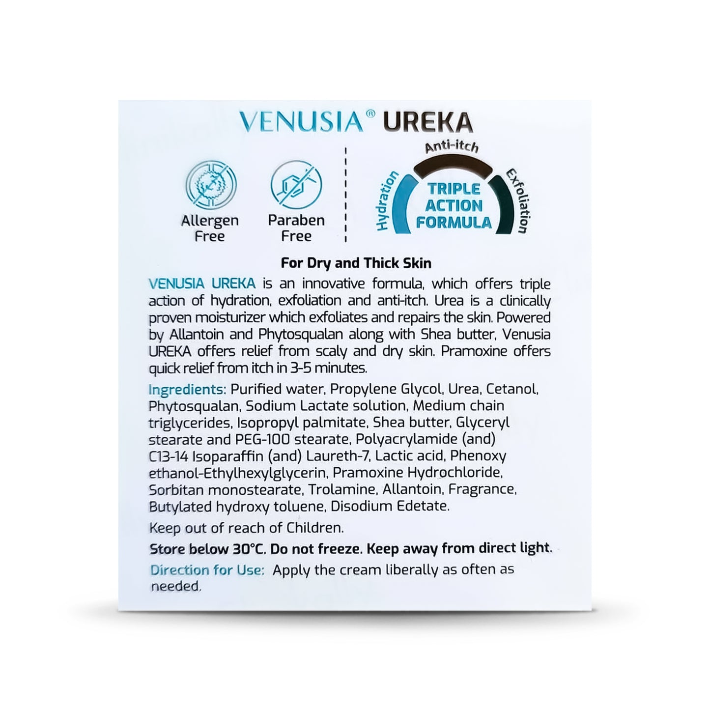 Venusia Ureka Exfoliating & Anti-itch Moisturizing Cream with Urea and Pramoxine, 100gm