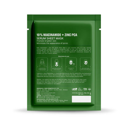 Bake 10% Niacinamide + Zinc PCA Serum Sheet Mask for Acne Marks, Dark Spots & Pigmentation Control, 20gm