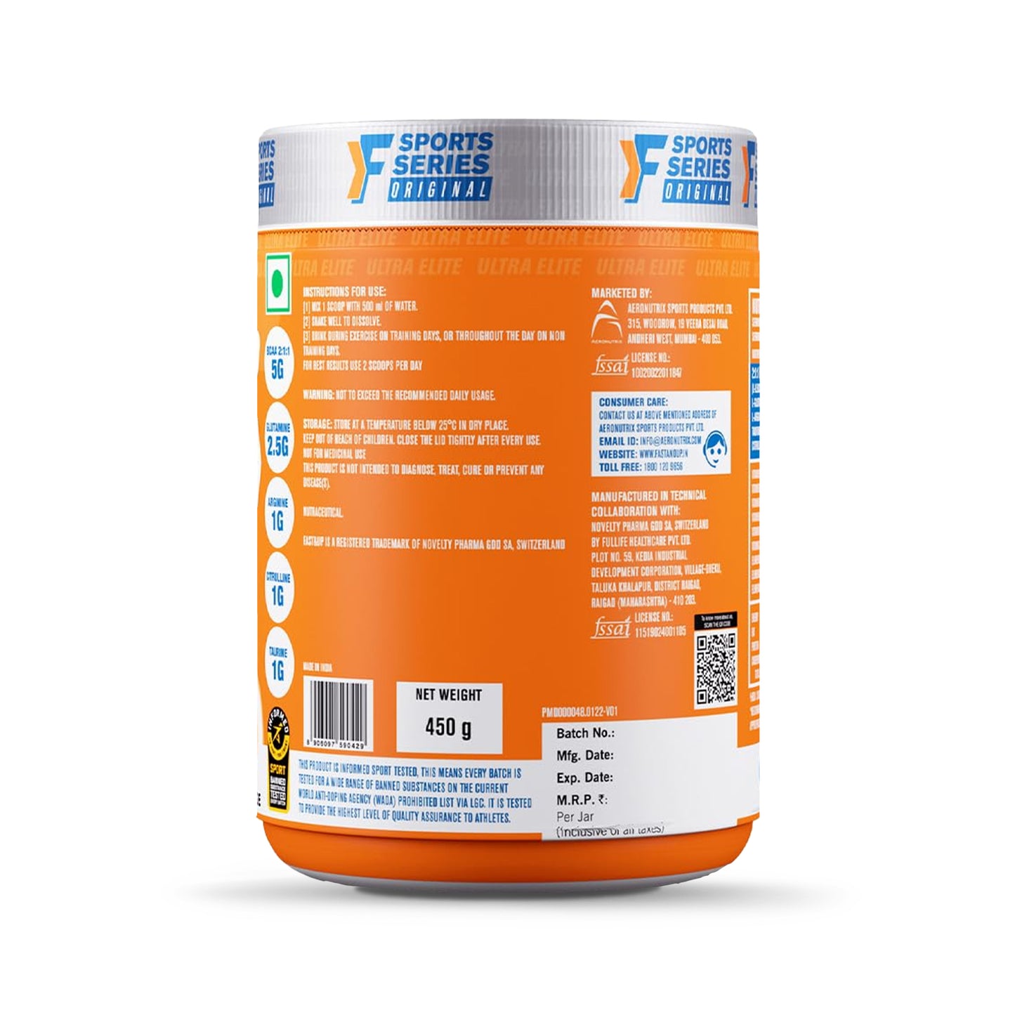 Fast&Up BCAA - Orange, 450gm