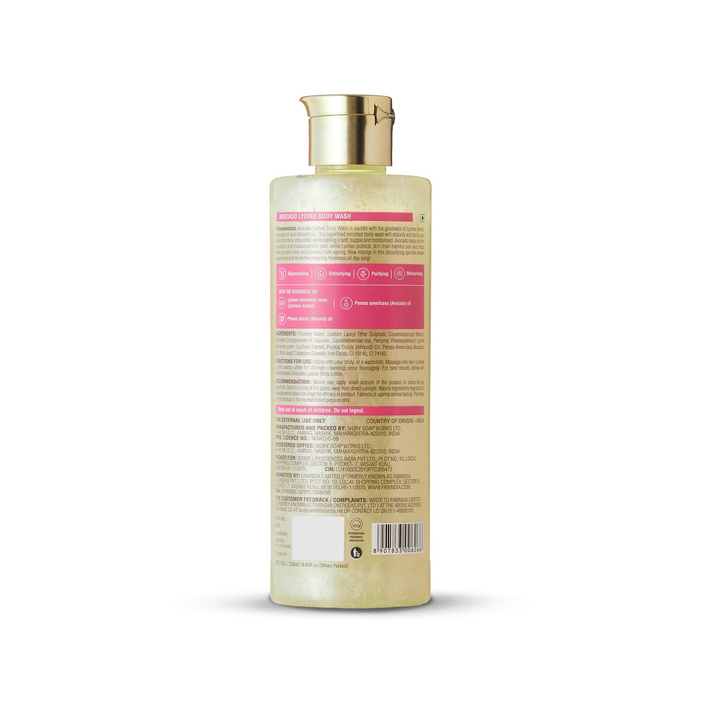 Fabessentials Avacado Lychee Body Wash, 250ml