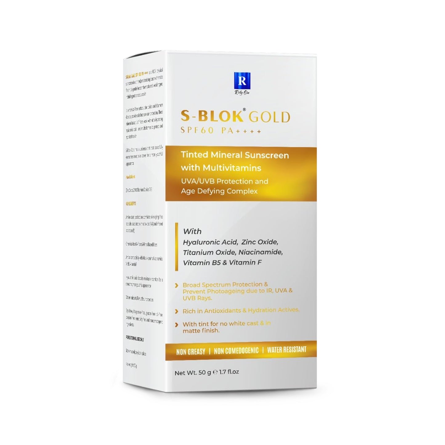 S-Blok Gold Tinted Mineral Sunscreen with Multivitamins SPF60 PA++++, 50gm