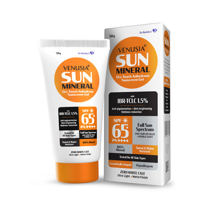 Venusia Sun Mineral Dry Touch Anhydrous Sunscreen Gel with IBR-TCLC 1.5% SPF65+ PA++++, 50gm