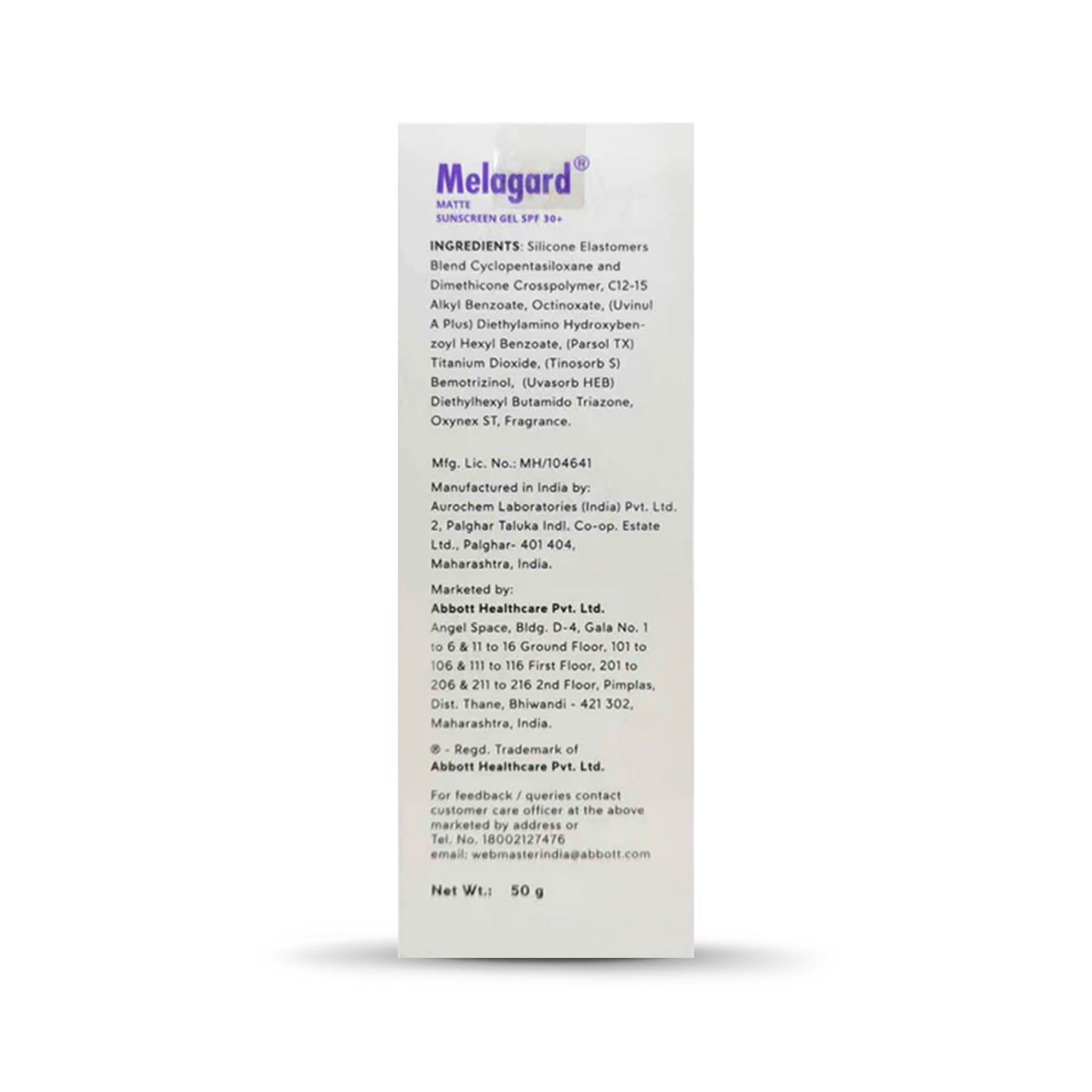 Melagard Matte Sunscreen Gel SPF30+ Broad-Spectrum UVA/UVB PA+++, 50gm