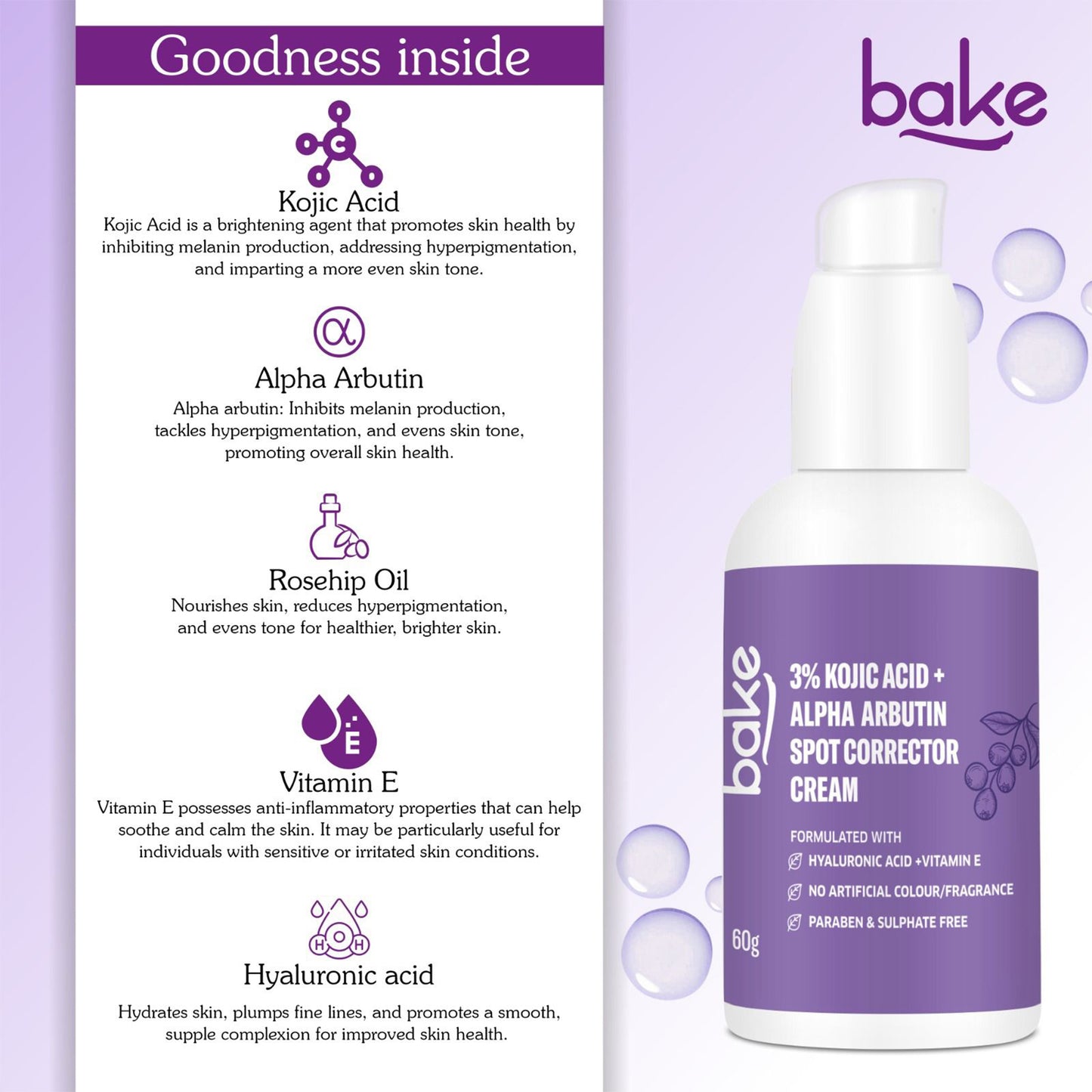 Bake 3% Kojic Acid Spot Corrector Cream for Pigmentation, Dark Spots & Dark Circles, 60gm