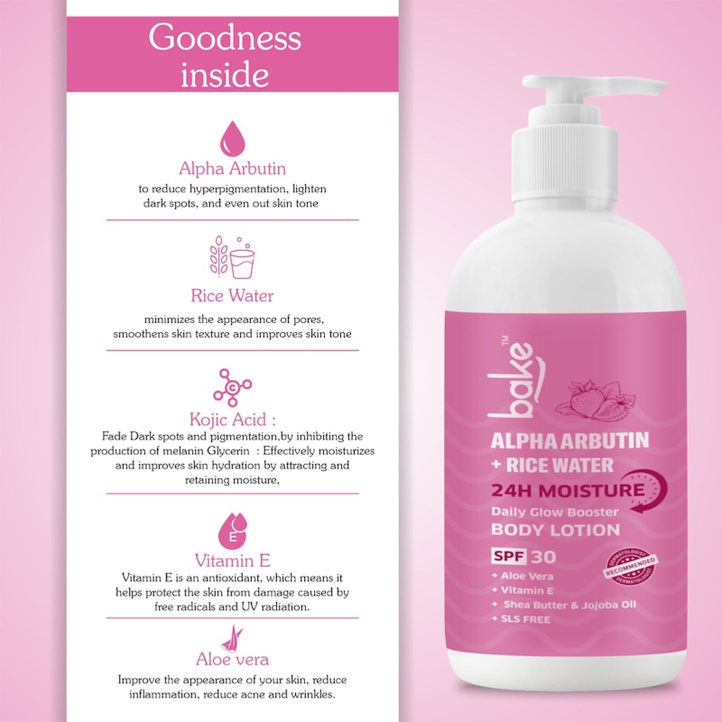 Bake Alpha Arbutin + Rice Water Body Lotion SPF 30 PA+++ for Pigmentation & Tan Removal, 200ml