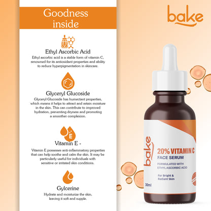 Bake 20% Vitamin C Face Serum for Pigmentation & Dark Spots, 30ml