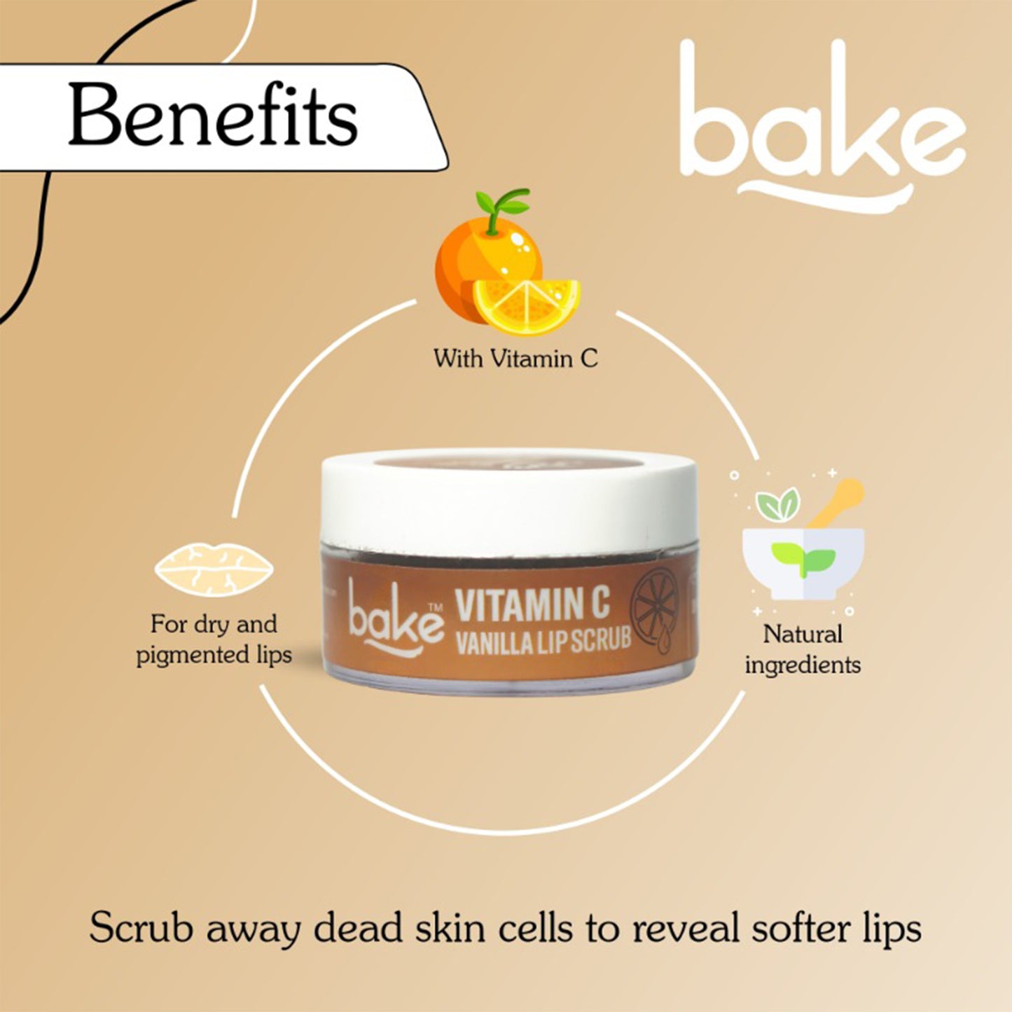 Bake Vitamin C Vanilla Lip Scrub | Lip Lightening Scrub for Dark Lips Exfoliation Scrub, 25gm