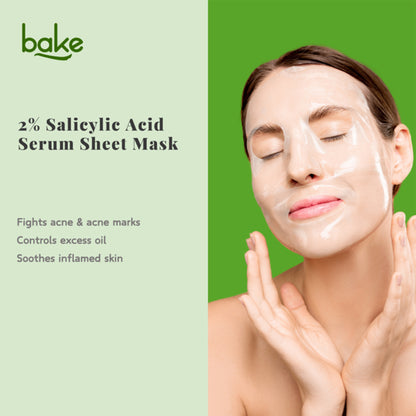 Bake 2% Salicylic Acid Serum Sheet Mask for Active Acne & Pimples with Niacinamide, 20gm