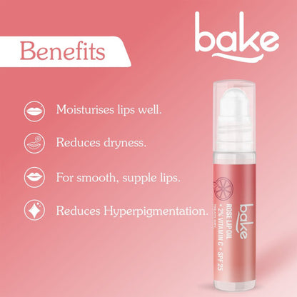 Bake 2% Vitamin C Rose Tinted Lip Oil Balm with SPF 25 For Dry, Pigmented Lips, 15gm