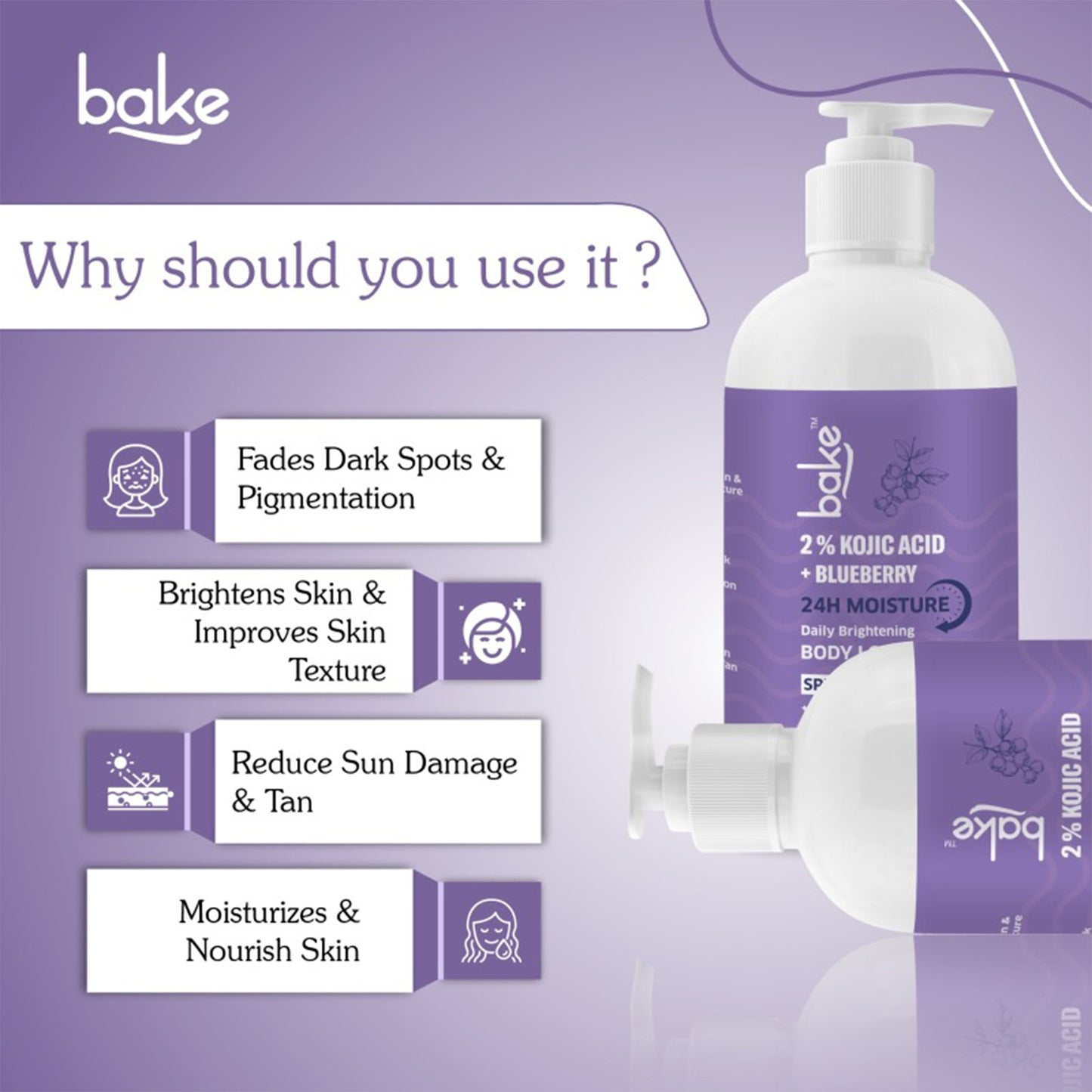 Bake 2% Kojic Acid Body Lotion SPF 30 PA+++ for Pigmented & Tanned Skin, 200ml