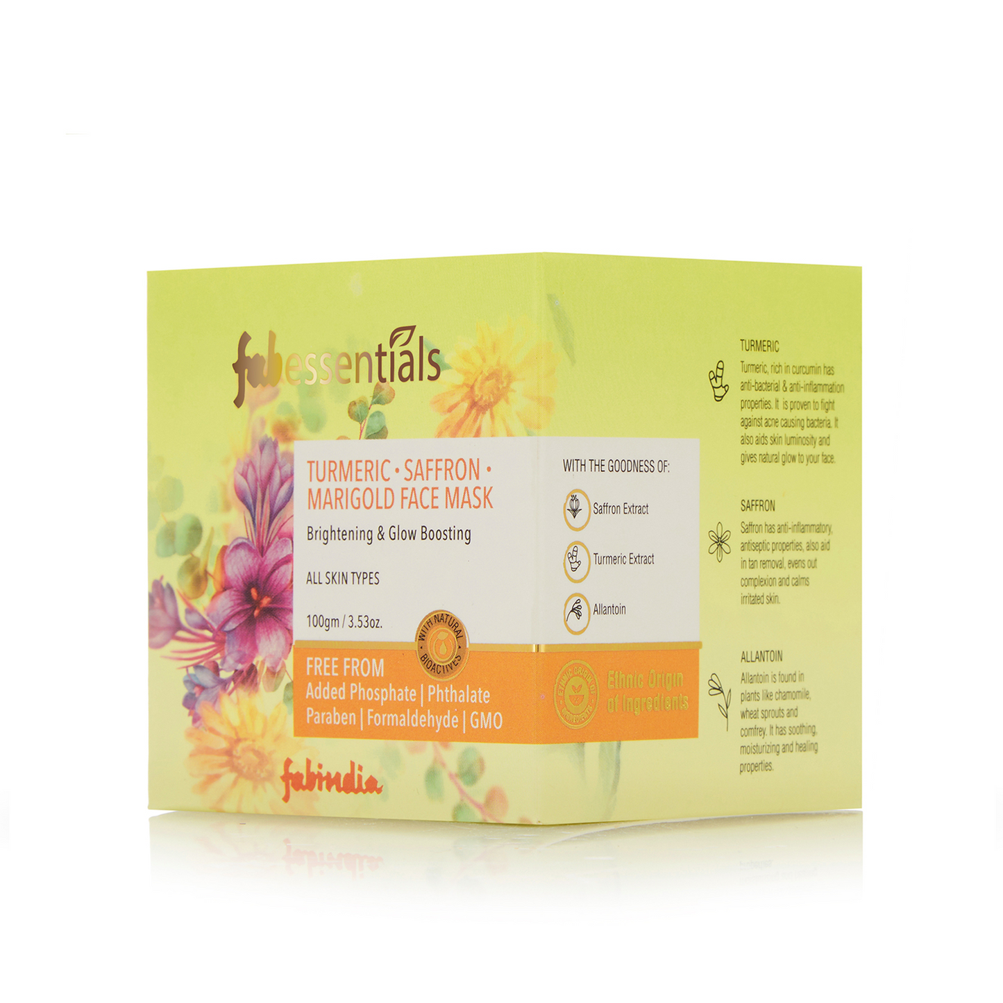 Fabessentials Turmeric Saffron Marigold Face Mask with Kaolin & Bentonite Clay, 100gm