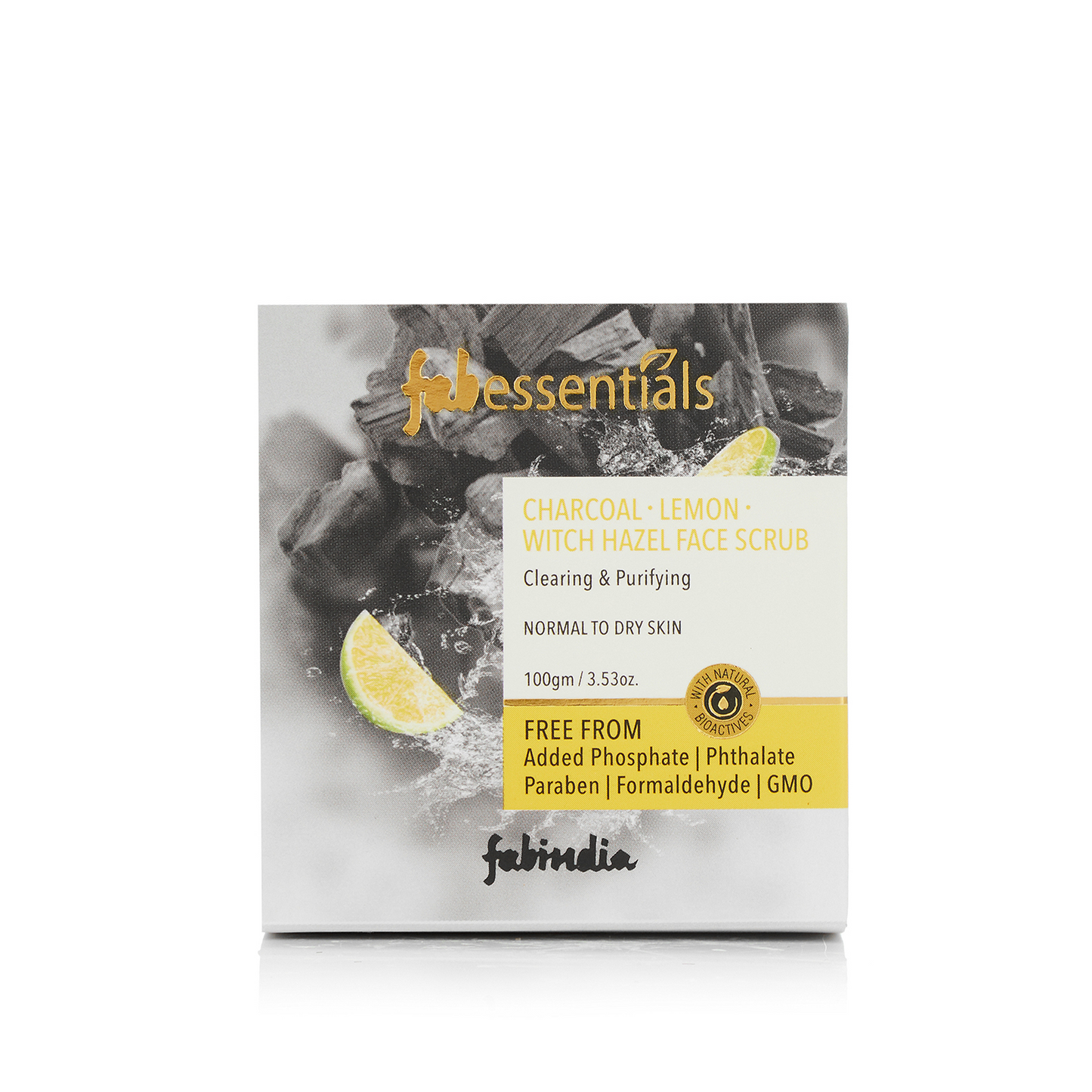 Fabessentials Charcoal Lemon Witch Hazel Face Scrub with Activated Bamboo Charcoal & Walnut Shell Powder, 100gm