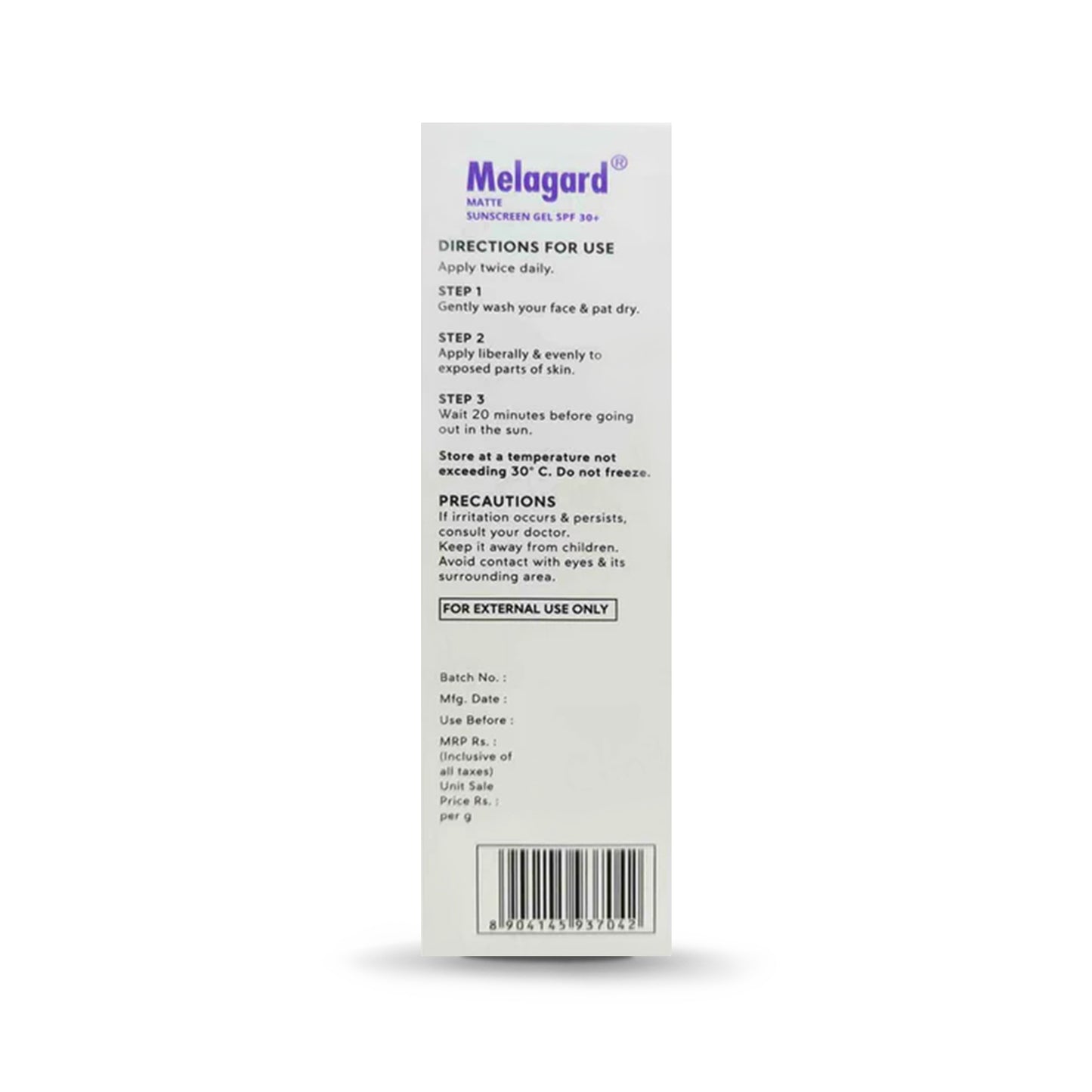 Melagard Matte Sunscreen Gel SPF30+ Broad-Spectrum UVA/UVB PA+++, 50gm