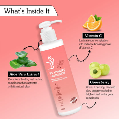 Bake 5% Vitamin C Face Wash for Pigmentation & Skin Brightening with Gooseberry, 100ml