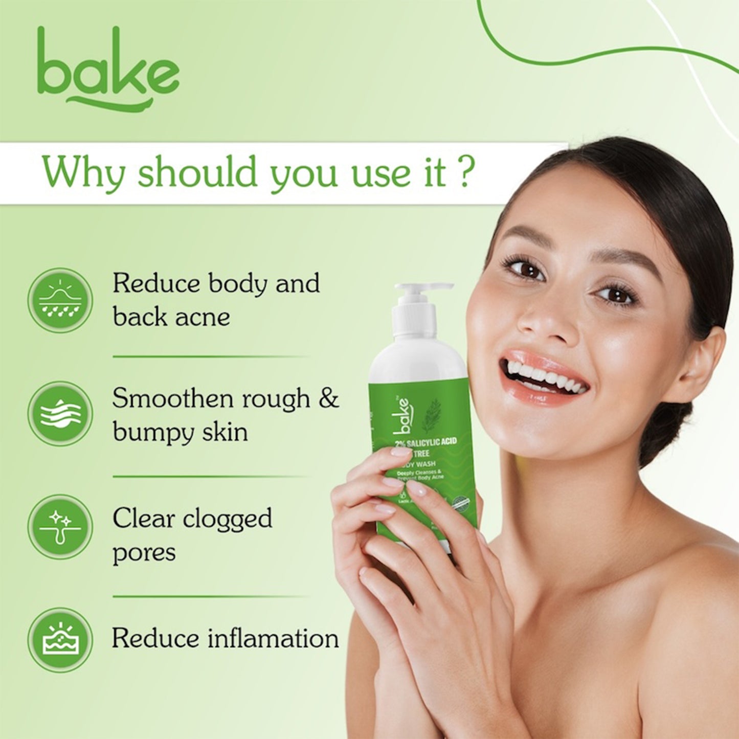 Bake 2% BHA Body Wash with Salicylic Acid Reduces Body & Back Acne, Strawberry legs, 250ml