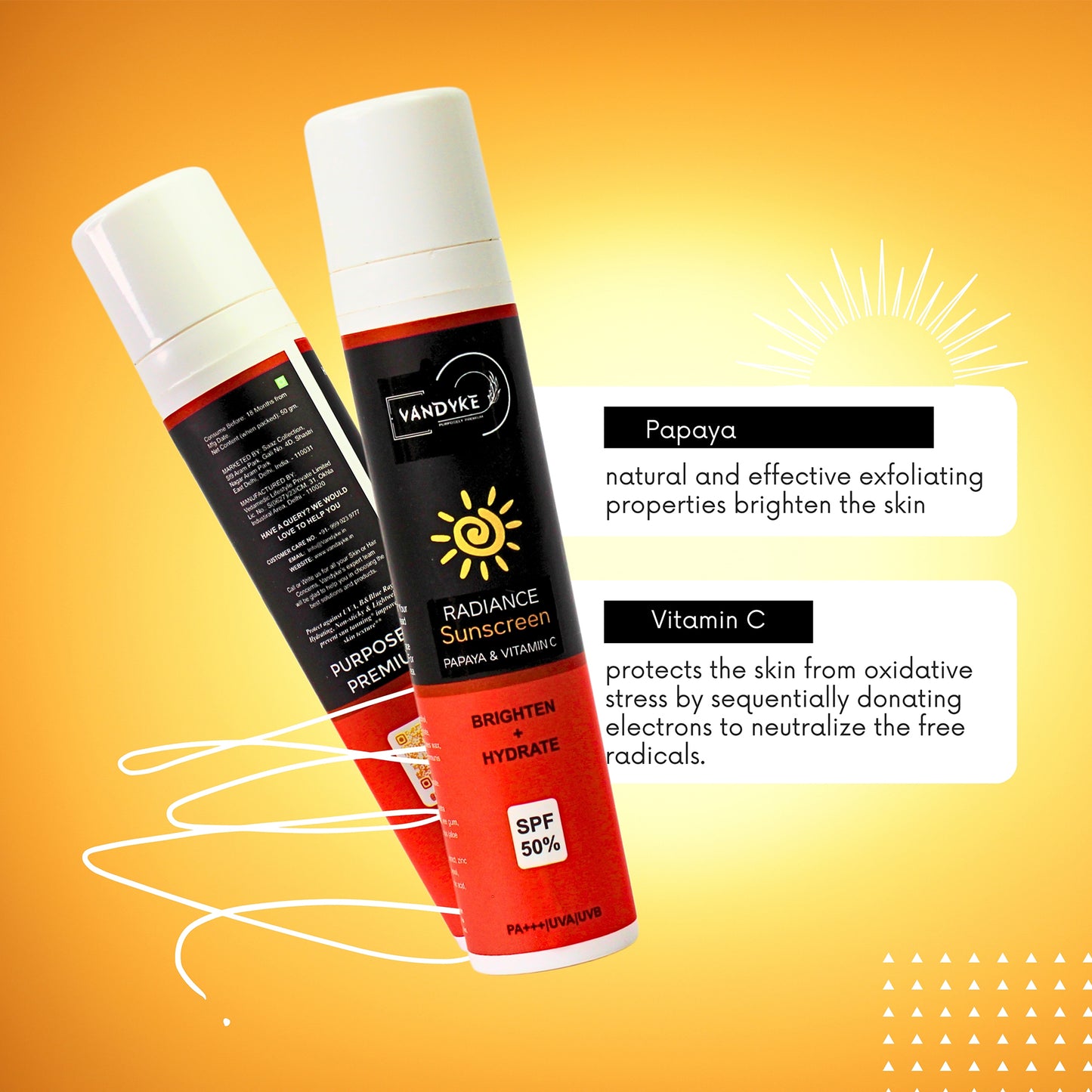 Vandyke Radiance Sunscreen With Papaya & Vitamin C SPF 50 PA+++, 50gm