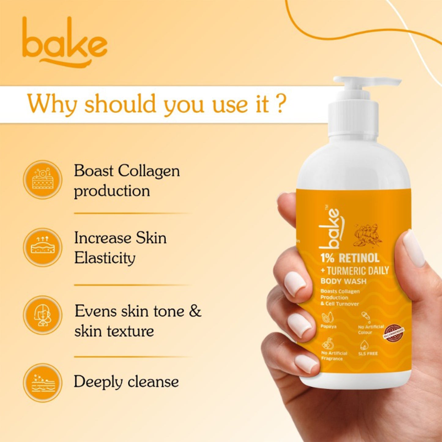 Bake 1% Retinol & Ceramide Body Wash For Anti Aging, Reduces Fine Lines & Wrinkles, 250ml