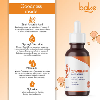 Bake 20% Vitamin C Face Serum for Glowing & Bright Skin, 50ml