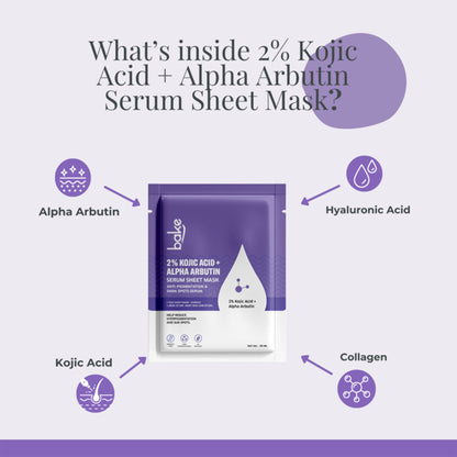 Bake 2% Kojic Acid + Alpha Arbutin Serum Sheet Mask for Dark Circles, Spots & Pigmentation, Tan Removal, 20gm