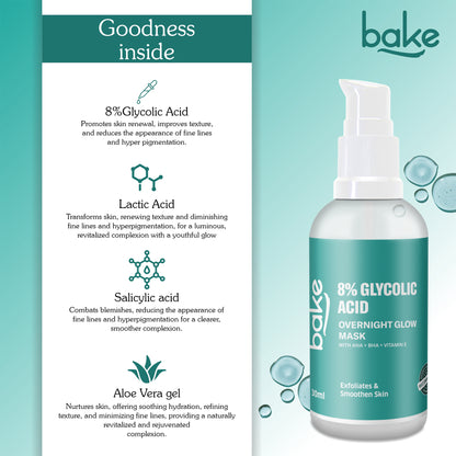 Bake 8% Glycolic Acid Peeling Serum With Lactic & Salicylic Acid For Dark Spots, 30ml