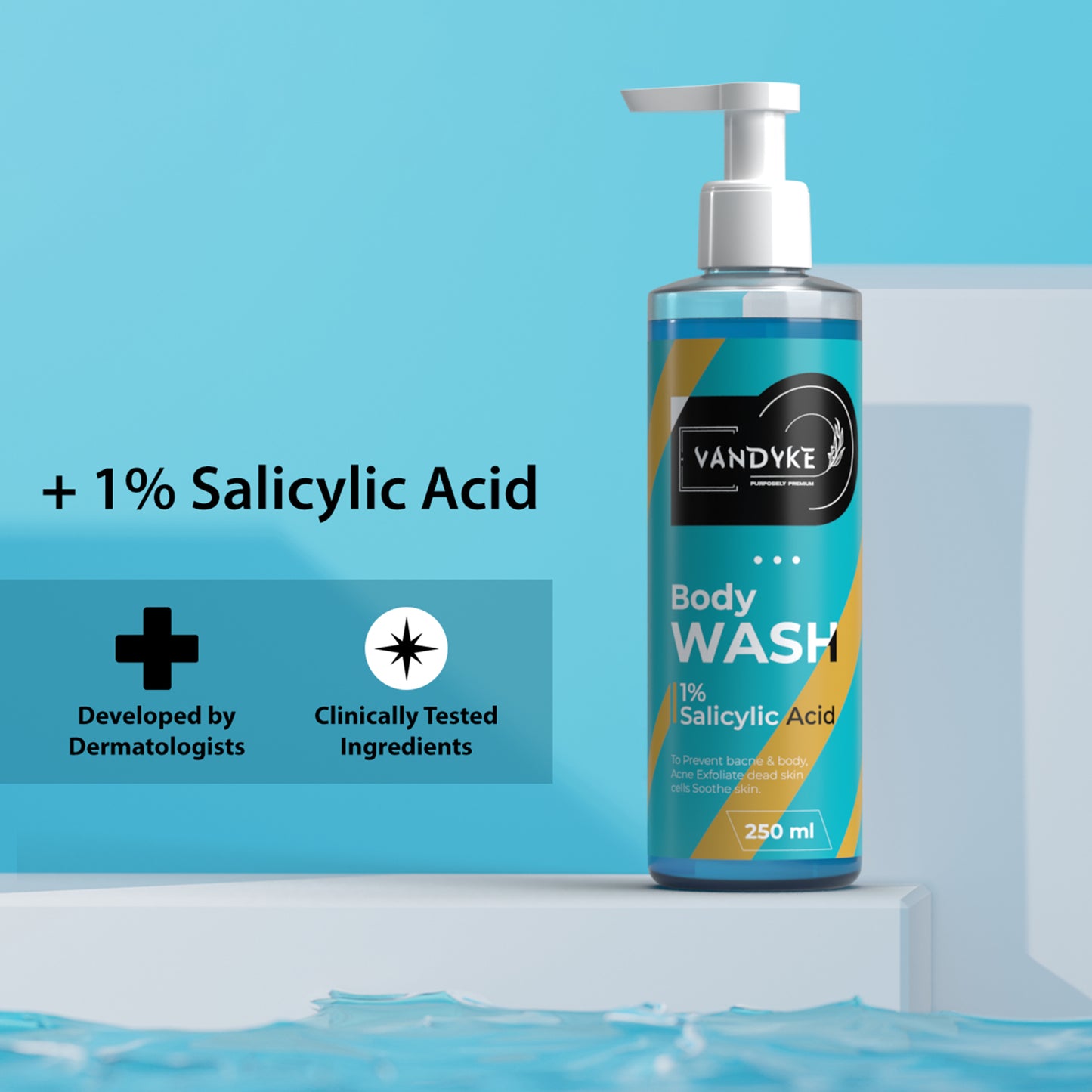 Vandyke 1% Salicylic Acid Body Wash Prevents Body Acne Paraben, SLS free Shower Gel, 250ml