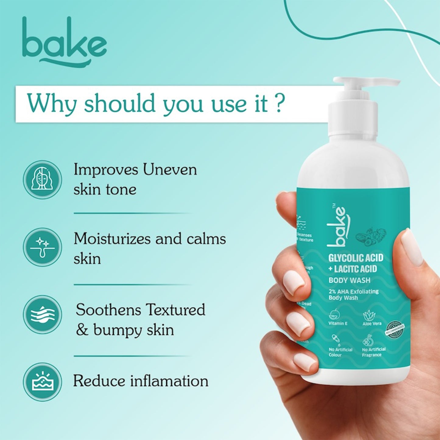 Bake 2% Lactic & Glycolic Acid Exfoliating Body Wash for Tan Removal, Strawberry & Uneven Skin, 250ml