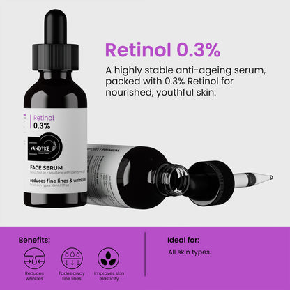 Vandyke 0.3% Retinol Serum For Anti Ageing with Q10 To Reduce Fine Lines & Wrinkles, 30ml