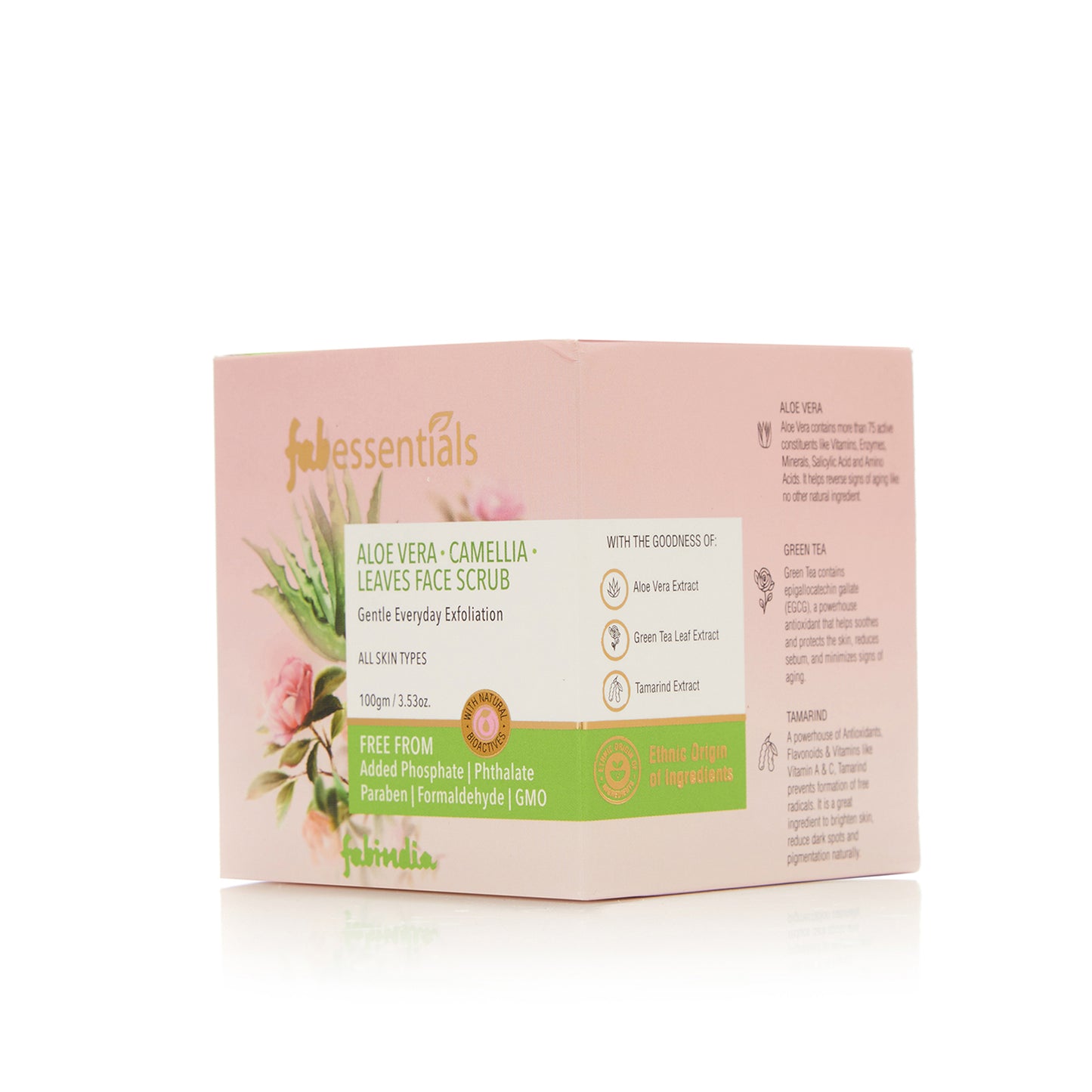 Fabessentials Aloe Vera Camellia Leaves Face Scrub with Green Tea Leaf & Tamarind extract, 100gm