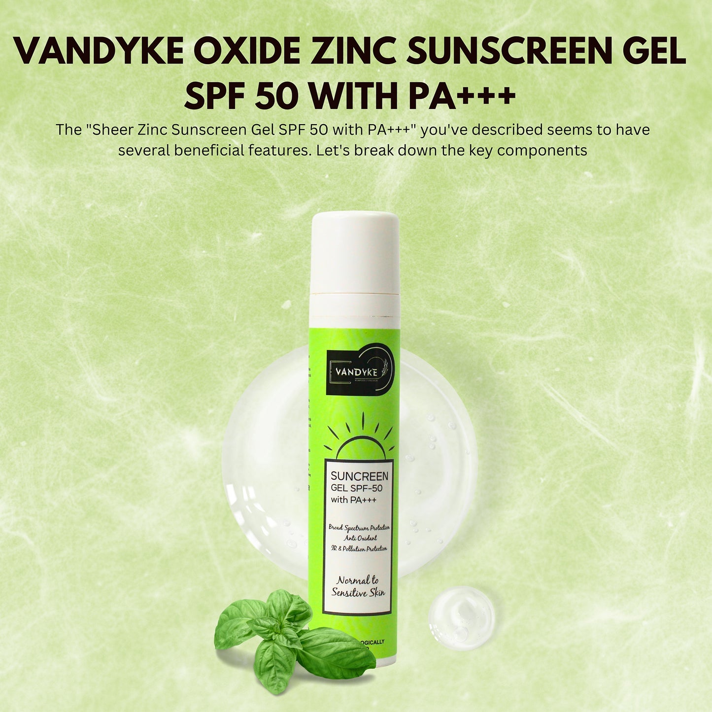 Vandyke Oxide Zinc Sunscreen Gel Spf 50 with PA+++ Broad Spectrum Protection, 50gm