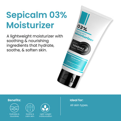 Vandyke Sepicalm 3% Face Moisturiser for Oily, Acne Prone & Sensitive Skin (Fragrance Free), 100gm