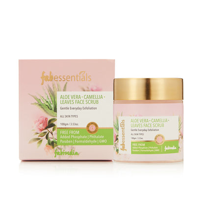 Fabessentials Aloe Vera Camellia Leaves Face Scrub with Green Tea Leaf & Tamarind extract, 100gm