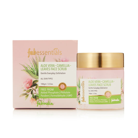 Fabessentials Aloe Vera Camellia Leaves Face Scrub with Green Tea Leaf & Tamarind extract, 100gm