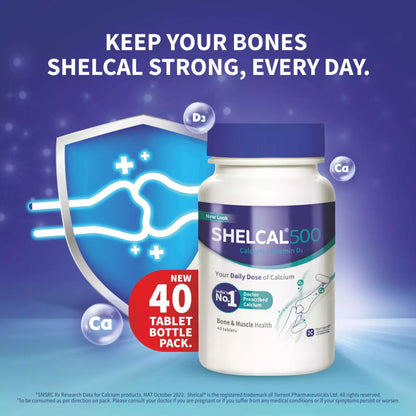 Shelcal 500 Calcium+Vitamin D3 : Bone & Muscle Health, 40 Tablets