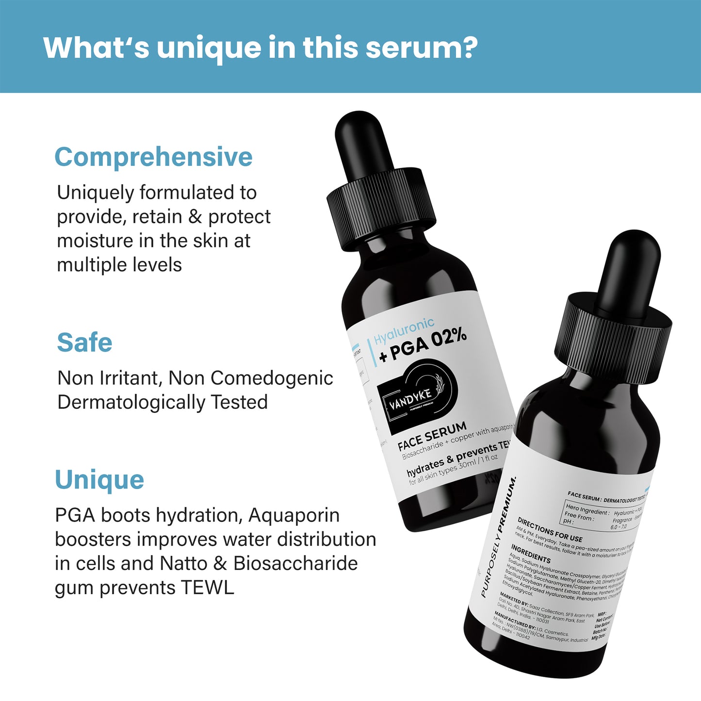 Vandyke 2% Hyaluronic Acid Serum for Face Serum For Glowing Skin & Intense Hydration, 30ml