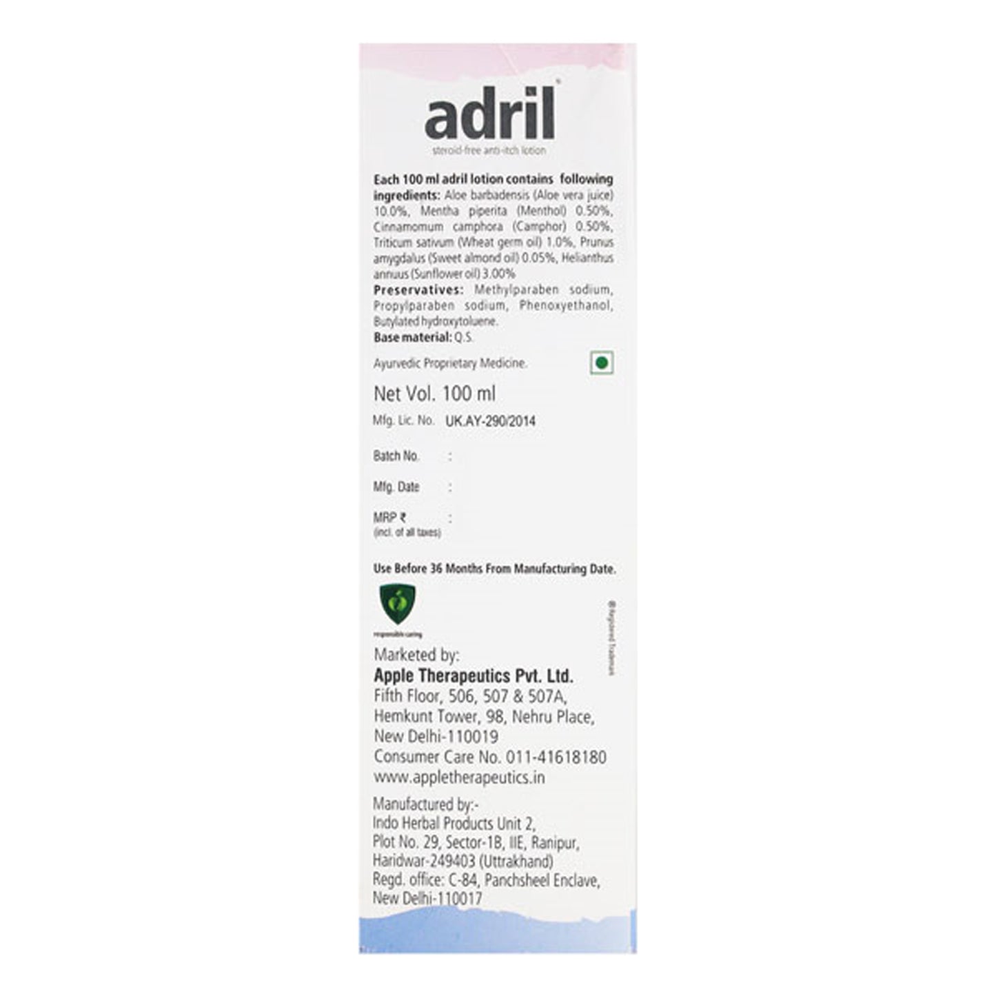 Buy Adril Anti-Itch Lotion, 100ml : ClickOnCare.com