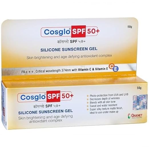 Cosglo SPF50+ PA+++ Silicone Sunscreen Gel, 50gm