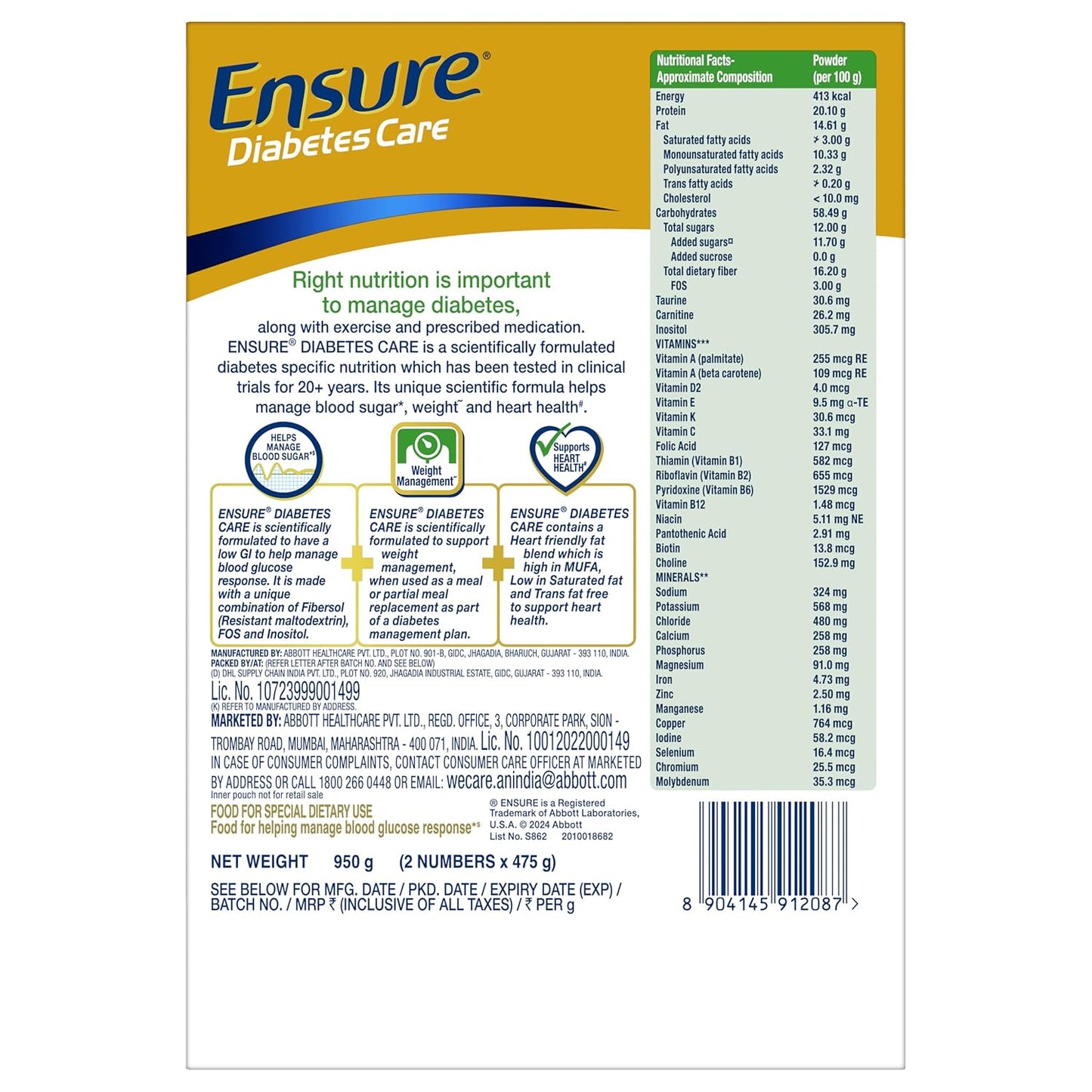 Ensure Diabetes Care Vanilla Delight, 950gm (Refill)