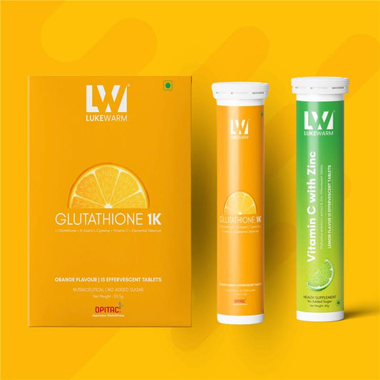 Lukewarm Glutathione 1K Orange Flavour Effervescent with Lukewarm Vitamin C with Zinc Effervescent