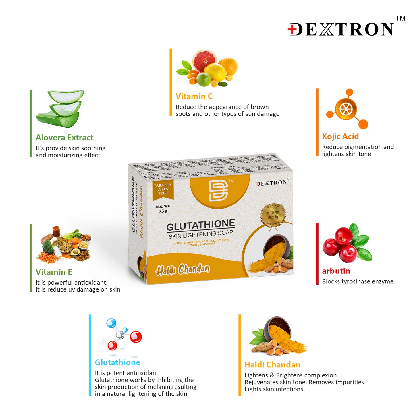 Dextron Glutathione Soap - Haldi Chandan, 75gm