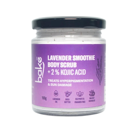 Bake 2% Kojic Acid Lavender Smoothie Body Scrub for Pigmentation & Strawberry Skin for Dark Knees, Elbows & Neck, 150gm