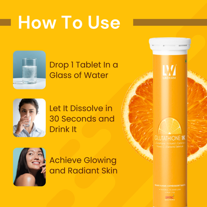 Lukewarm Glutathione 1K Orange Flavour, 15 Effervescent Tablets