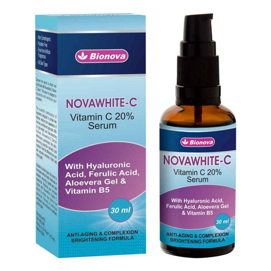 Novawhite-C Vitamin C 20% Serum with Hyaluronic Acid, Ferulic Acid, Aloevera Gel & Vitamin B5, 30ml